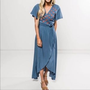 Stevie Hender Blue Wrap Dress with Flowers